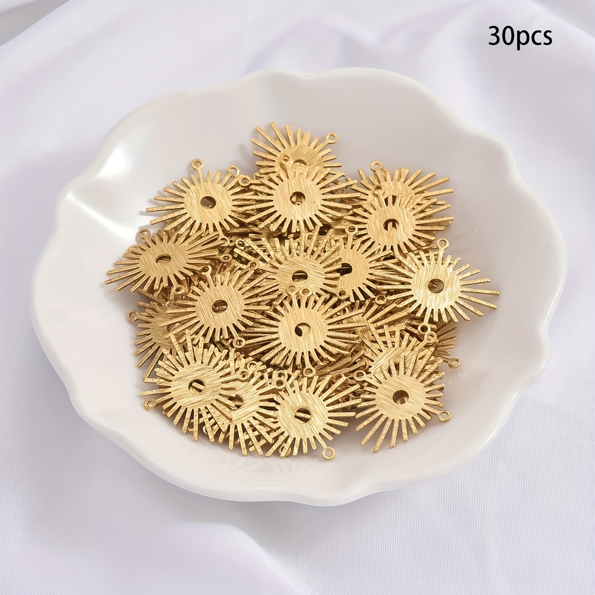 10pcs/30pcs Brass Brushed Sunflower Pendant, Sun Pendant Connector, Earrings, Necklace, Bracelet, Jewelry Additions