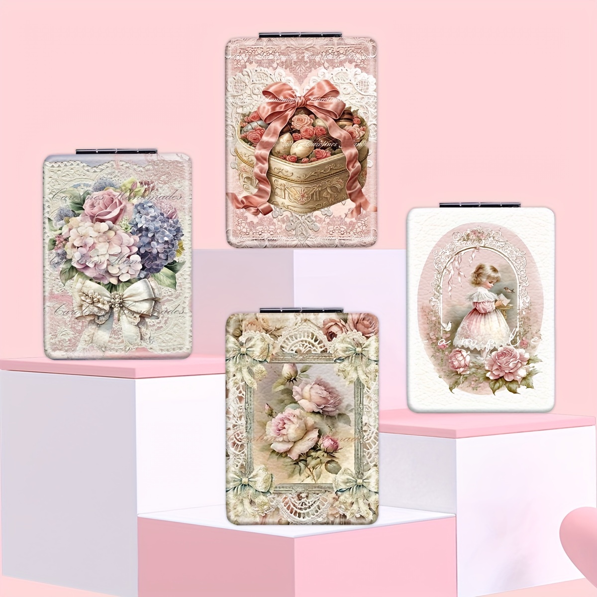 

de Maquillage Pliant Chic à Floraux - Portable, Design Compact pour des Retouches en Déplacement - pour Femmes & Filles pour Anniversaires, Noël, Saint-Valentin & Plus