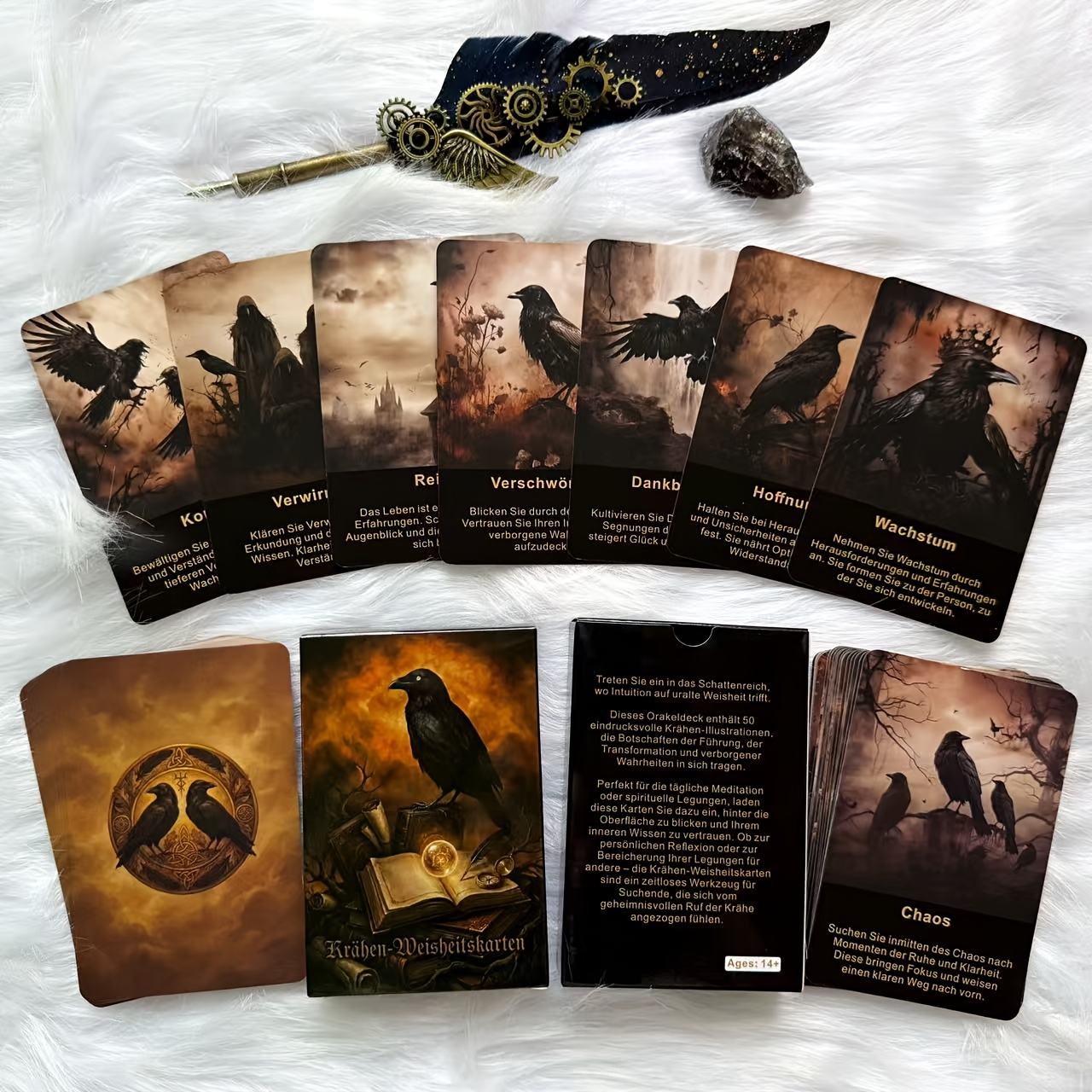 Image of Original German Oracle Cards, 50 High-quality Cards, Mysterious Crow Theme, Personal Reflection, Understanding Guidance, Card Game, Fortune-telling Toy, German Tarot Cards