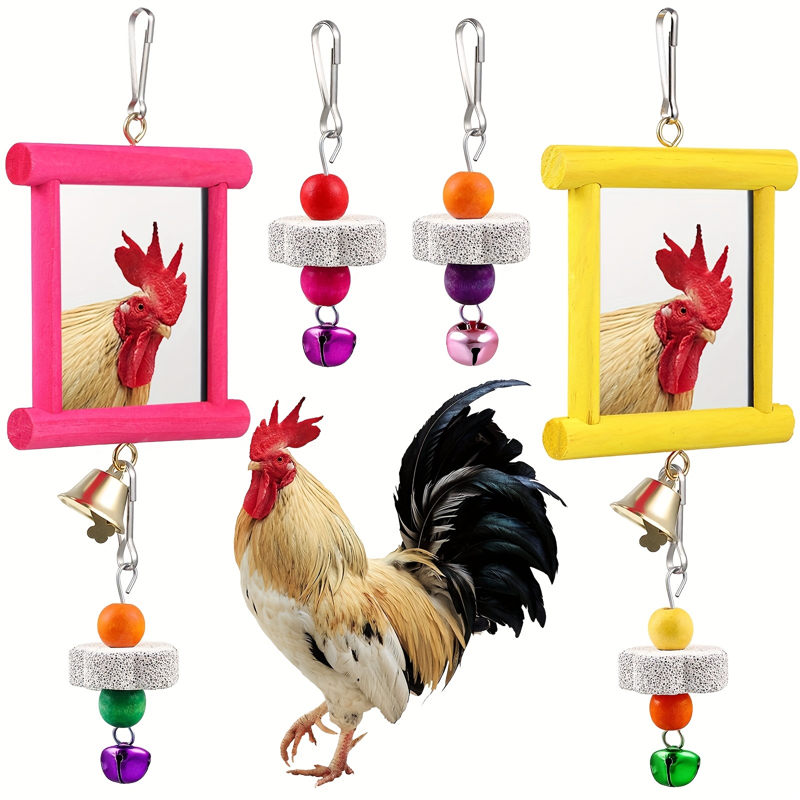 

2 Hanging Wooden Pecking Toy And 4 For Parrots