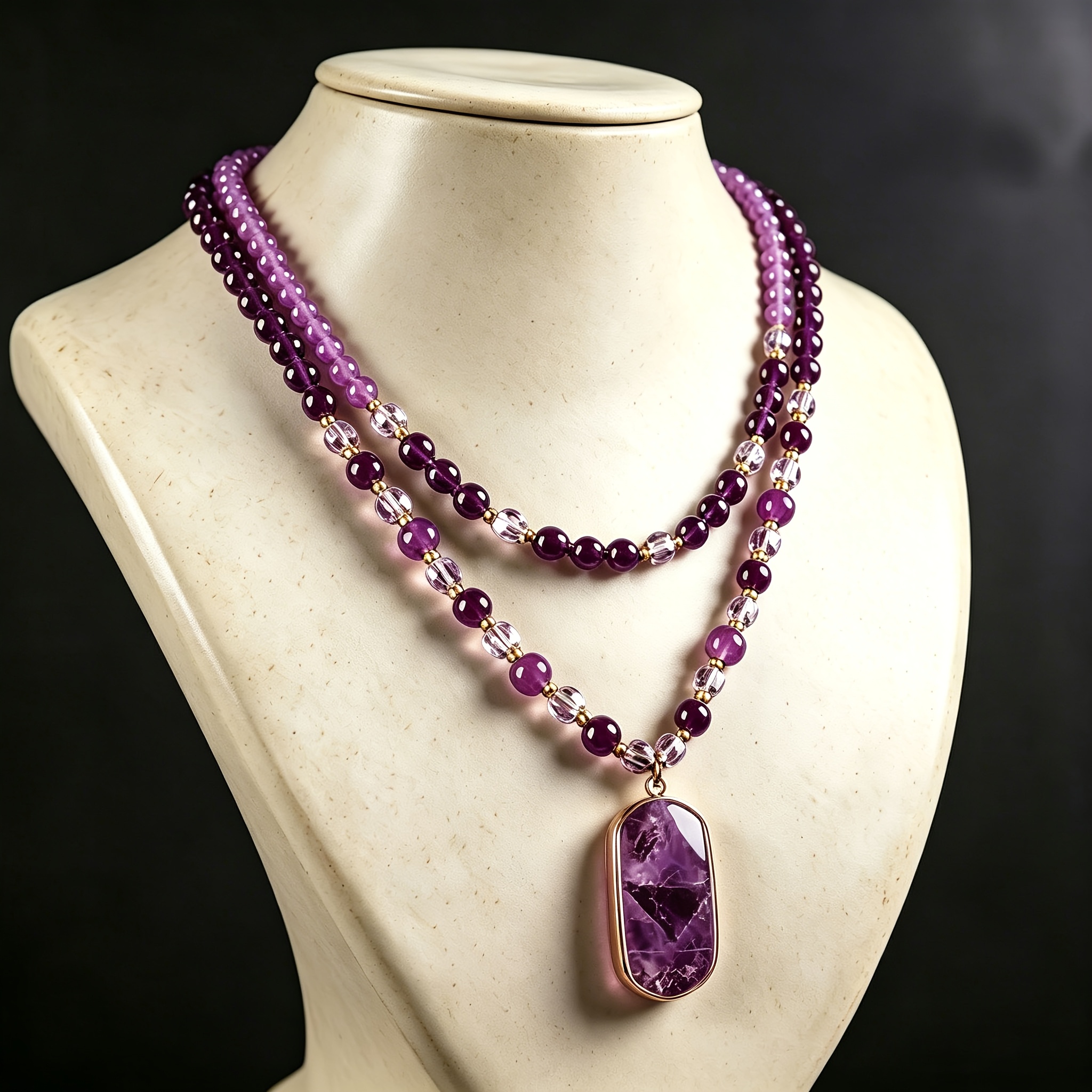 Women's Double-Layered Amethyst Necklace Set — Bohemian Style