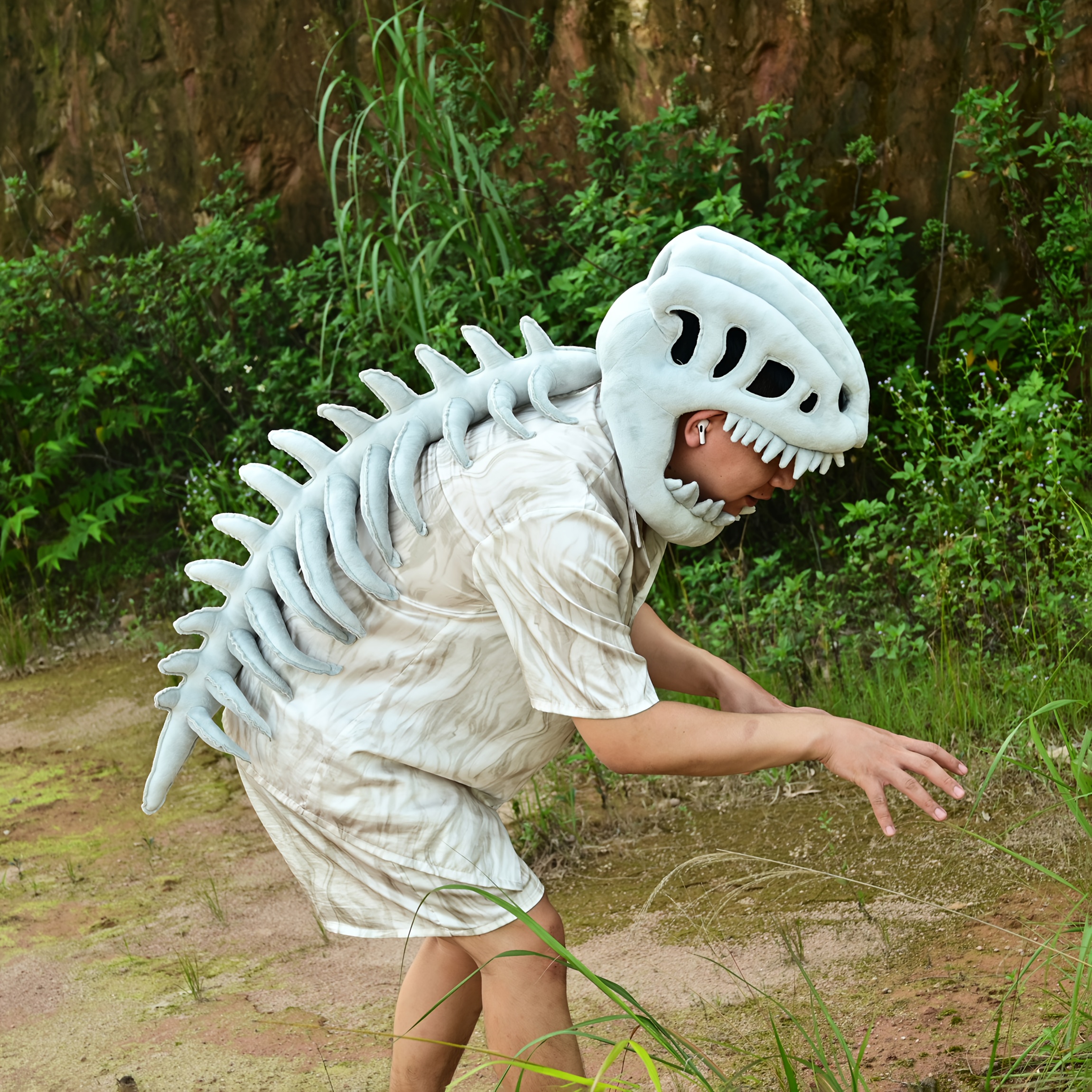 Costume Squelette Dinosaure Complet - Déguisement Halloween Cosplay Adulte, Matière Pelucheuse