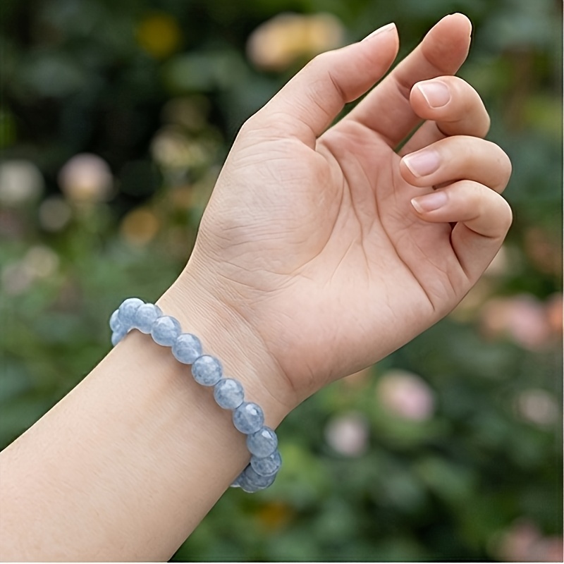 TEMU 1 Stück 1 Stil Aquamarin Klar Armband, mit einem durchscheinenden, nebeligen blauen Ton, Oberfläche mit Eis-Riss und Textur, jede Perle mit