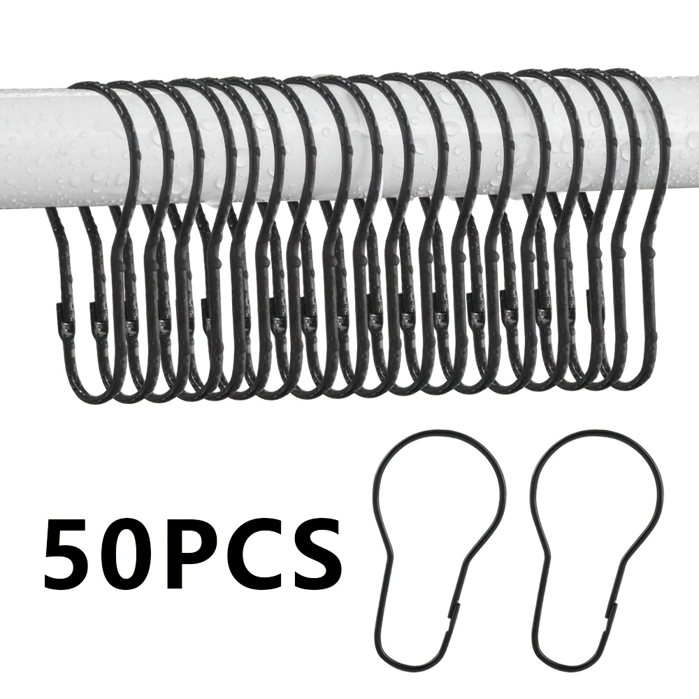 TEMU 50pcs Rustproof Shower Curtain Hooks, Waterproof Metal Curtain Rings For Bathroom, Window Drapery Clamps(black)
