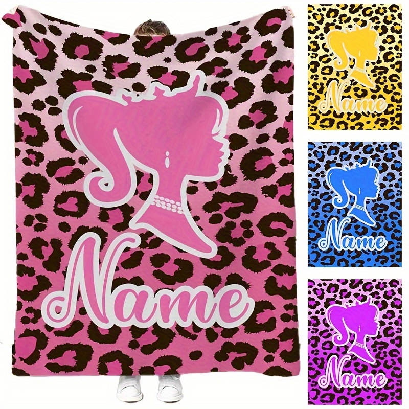 

1pc Custom Name Leopard Print Flannel Fleece Blanket, Ultra Soft Cozy Plush Blanket For Sofa Bed, Warm Comfortable Throw For Living Room Bedroom Office