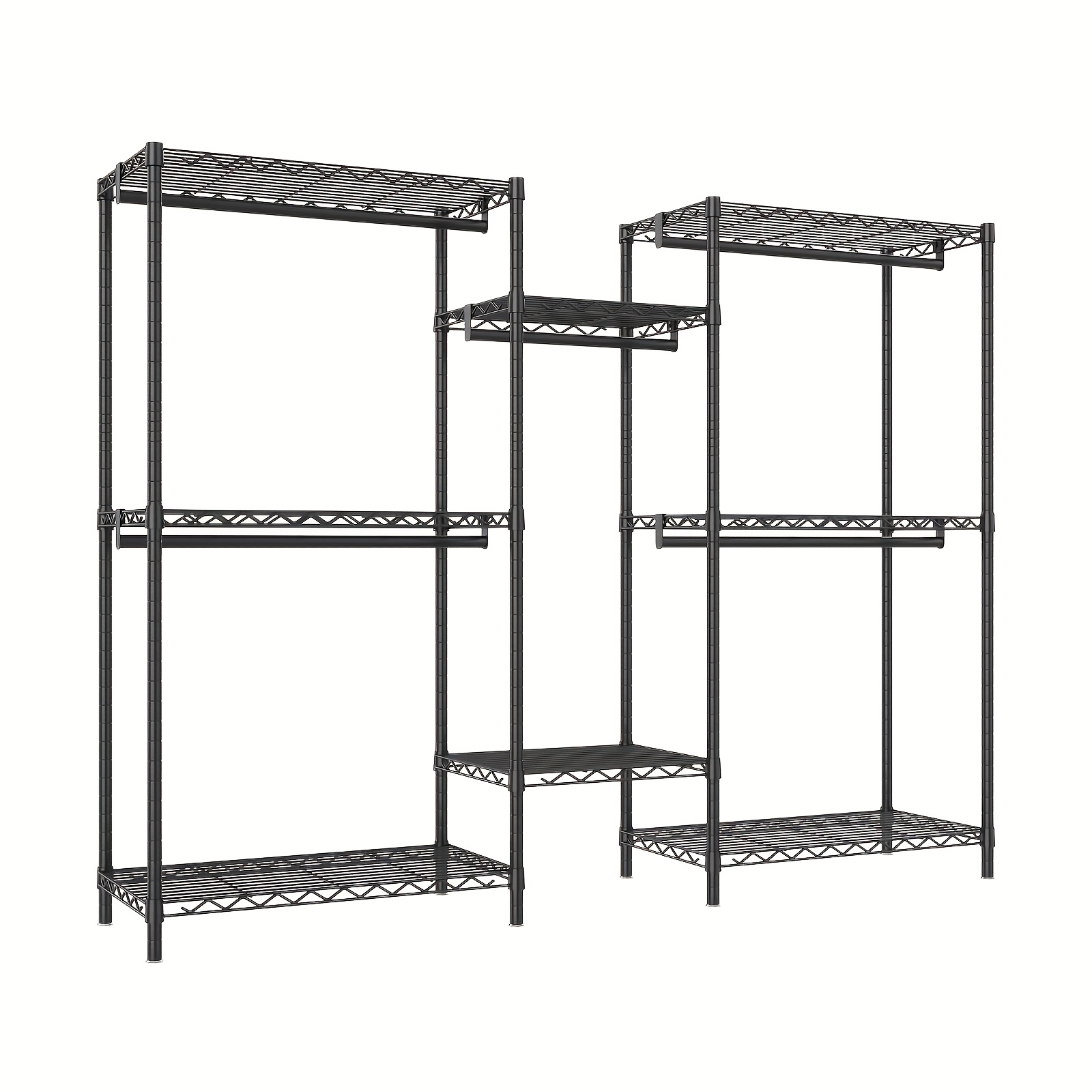 TEMU [jumbo Capacity Garment Rack]900lbs Heavy Duty Carbon Steel Clothing Rack 74.8" Wide, 8 Shelves + 5 Hanging Rods Storage Organizer With Anti-tip
