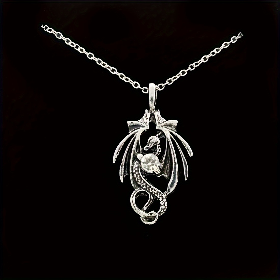 1pc cool engraved 3d dragon shaped pendant necklace rhinestone eternity love symbol clavicle chain for teens