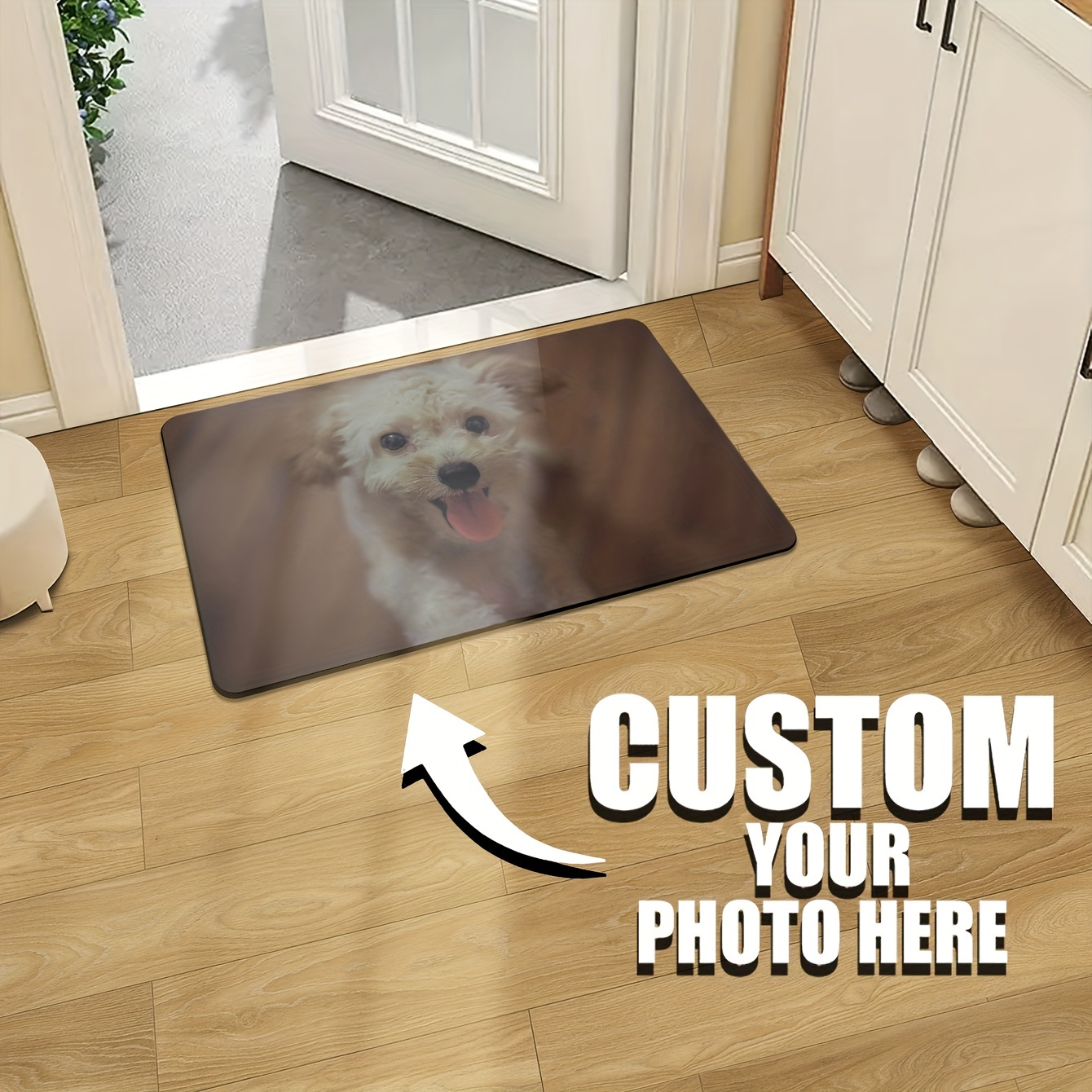 

Custom Photo & Text Door Mat - Personalized Family Name , Polyester, Hand Wash Only - Ideal For Home Decor, Washable Area Mat