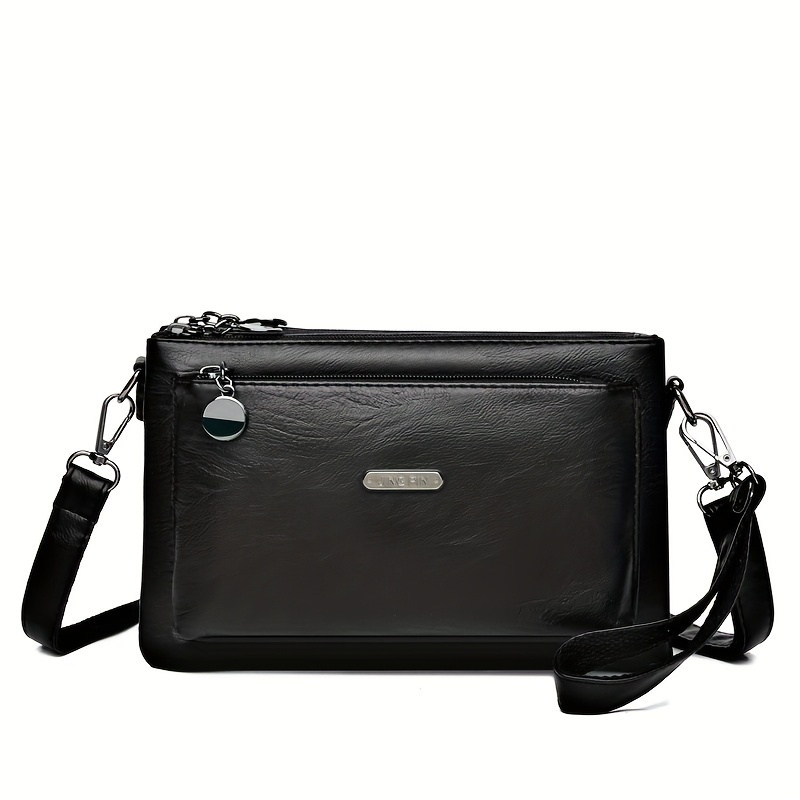 Women's Vintage Synthetic Leather Crossbody Bag With Adjustable Strap & Multi-zipper Compartments - Handbag Suitable For Daily ,, Travel,,,, - Phone, Wallet, &