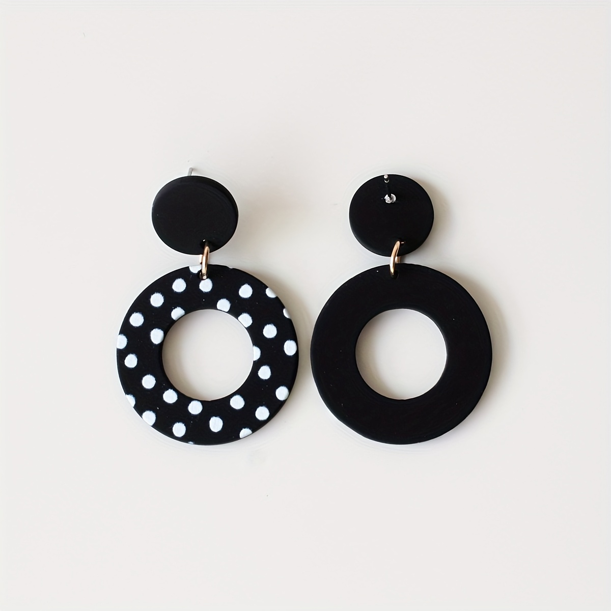 Classic Black Hollow Round Vintage Polka Dot Acrylic Drop Earrings