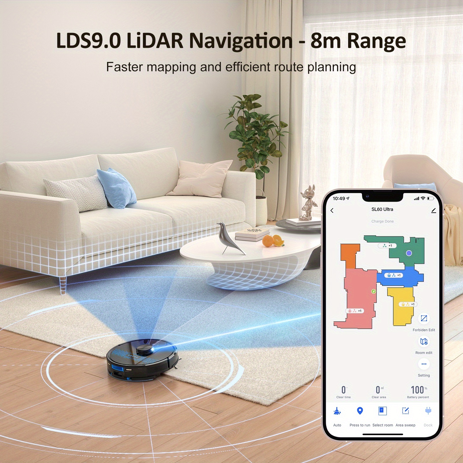 Lubluelu SL60 Ultra 4500Pa Robot Vacuum Cleaner And Mop Combo, Robotic Vacuum, Self-Charging, Anti-Siphon, 5 Maps, 24 No-Go Zones For Pet Hair Carpets Hard Floor, Christmas&Halloween Gifts