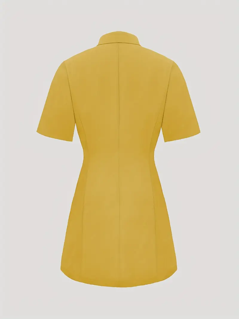 mustard yellow button up dress Golden Yellow Cotton Poplin Fit and Flare Short Button-Down Shirt Dress 26" / Custom Height (Free)