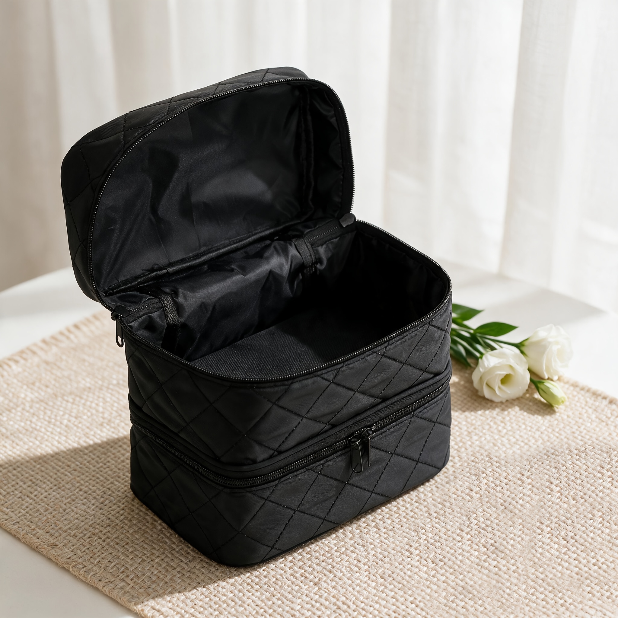 TEMU Seam Women's Makeup Bag, Handheld Double-layer Storage Bag, Convenient Storage , Daily Use, Easy To Carry When Out, Men's Toiletry Bag