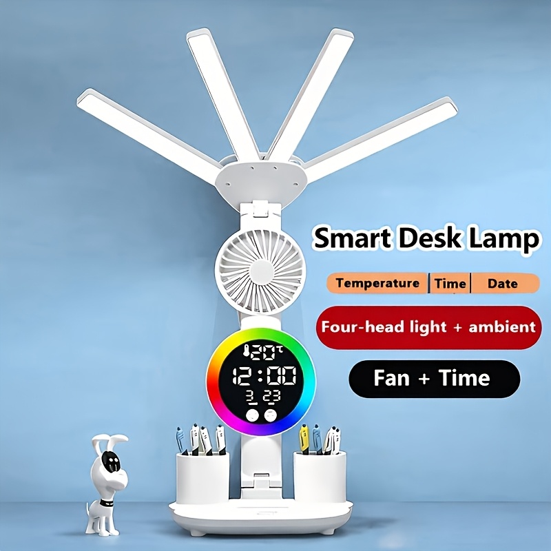 TEMU 1/2pcs Smart Touch Led Desk Lamp With Usb, Dimmable And Color-changing Reading Light, Built-in Fan And Night Light, Eye Protection Design,