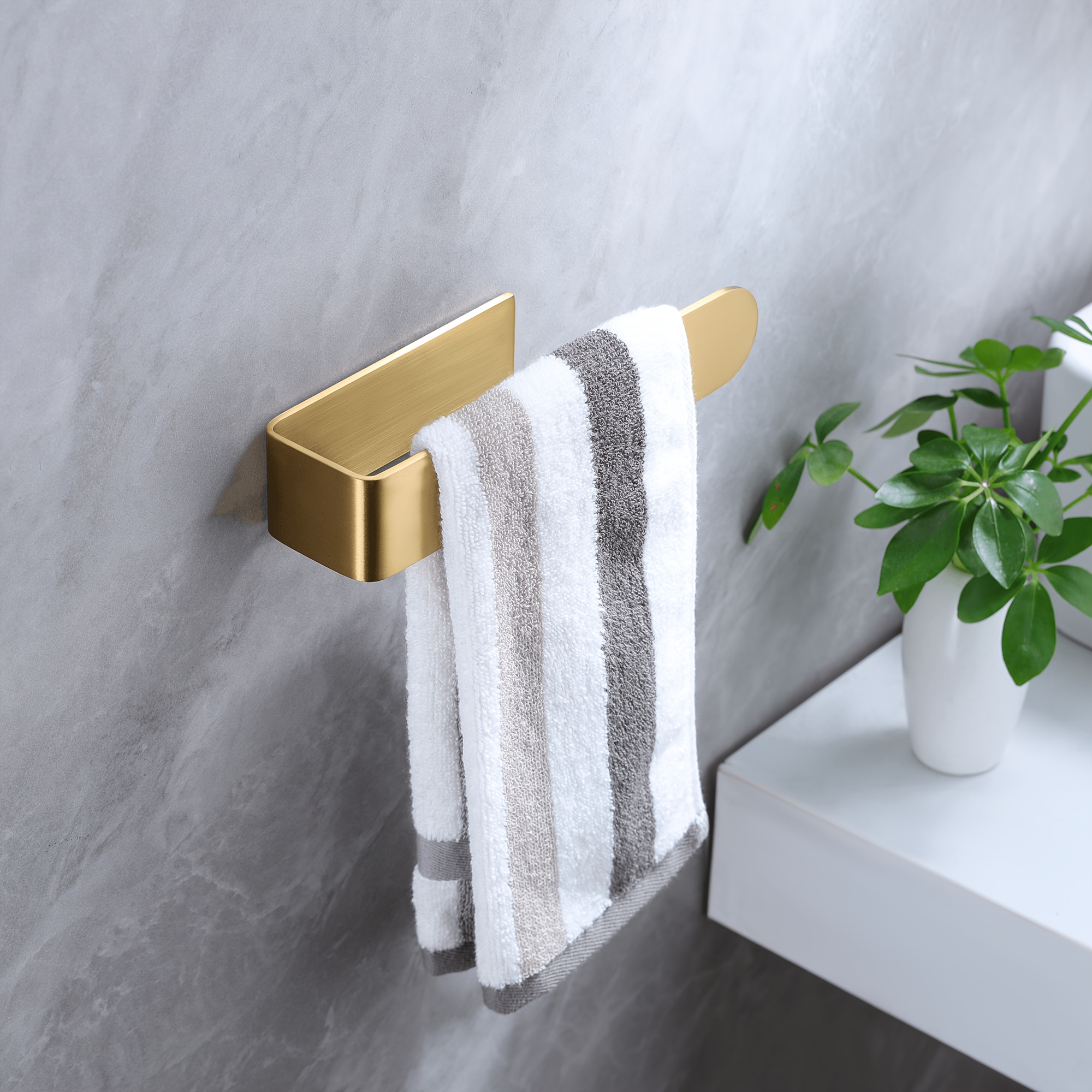 TEMU 1 pieza de toallero dorado en la pared de acero inoxidable, toallero autoadhesivo para baño, toallero decorativo moderno para cocina y baño con