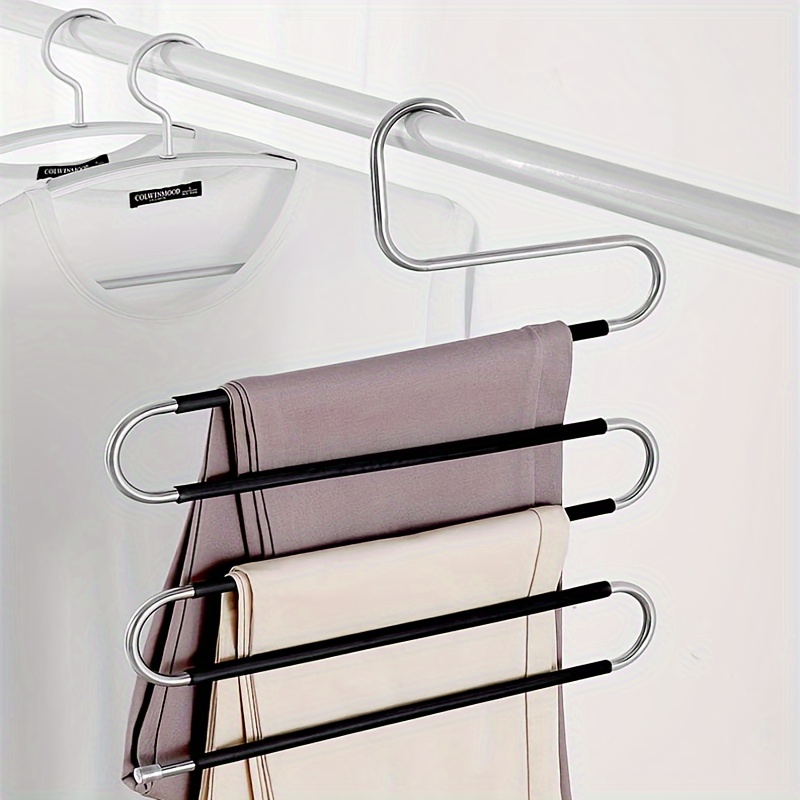 

1pc Space-saving Non-slip Pants Hanger, S-shaped Stainless Steel Hanger, Wardrobe Storage Bag For Pants, Jeans, Scarves Hanging