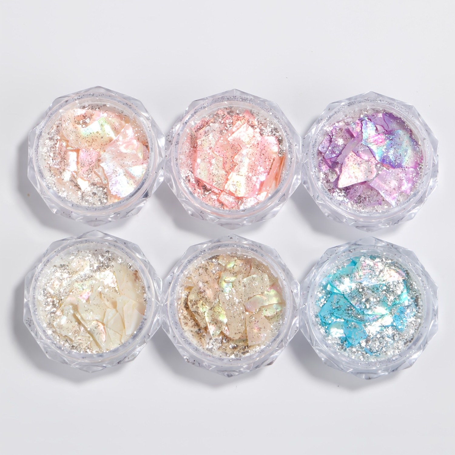 TEMU 6 Cajas/Set de Lentejuelas para Uñas con Forma de Concha de Abulón, 3D Irregulares, Delgadas, Glitter para Uñas, Tiras de Concha de , Gel ,