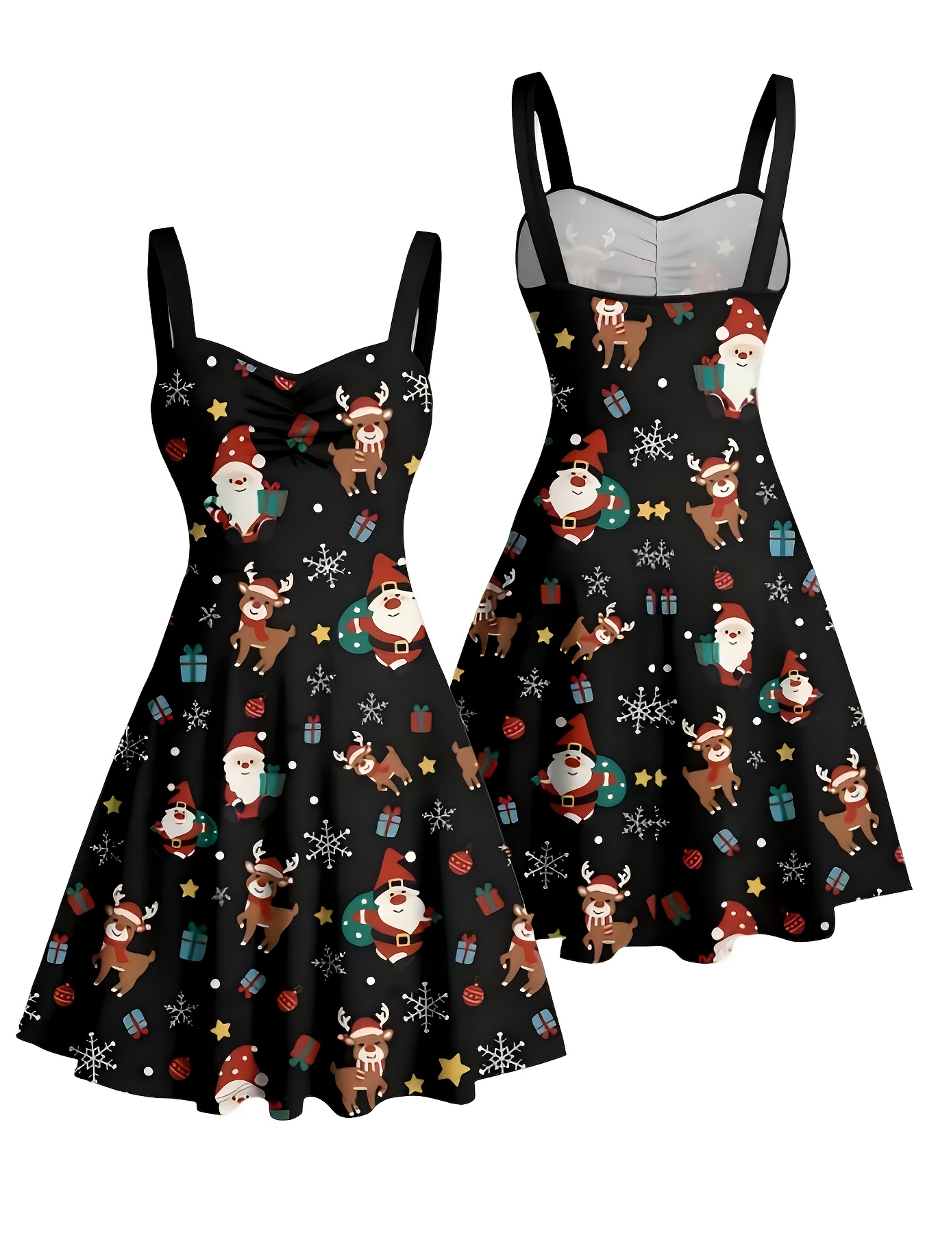 christmas dress santa claus elk snowflake print ruched dress - Temu