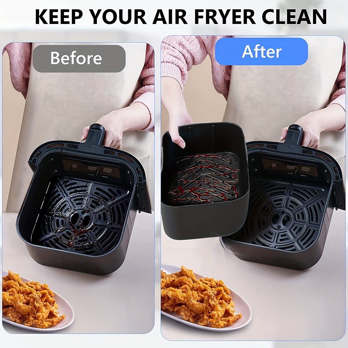 Reusable Silicone Air Fryer Liners Mat 2 Pack Round Non