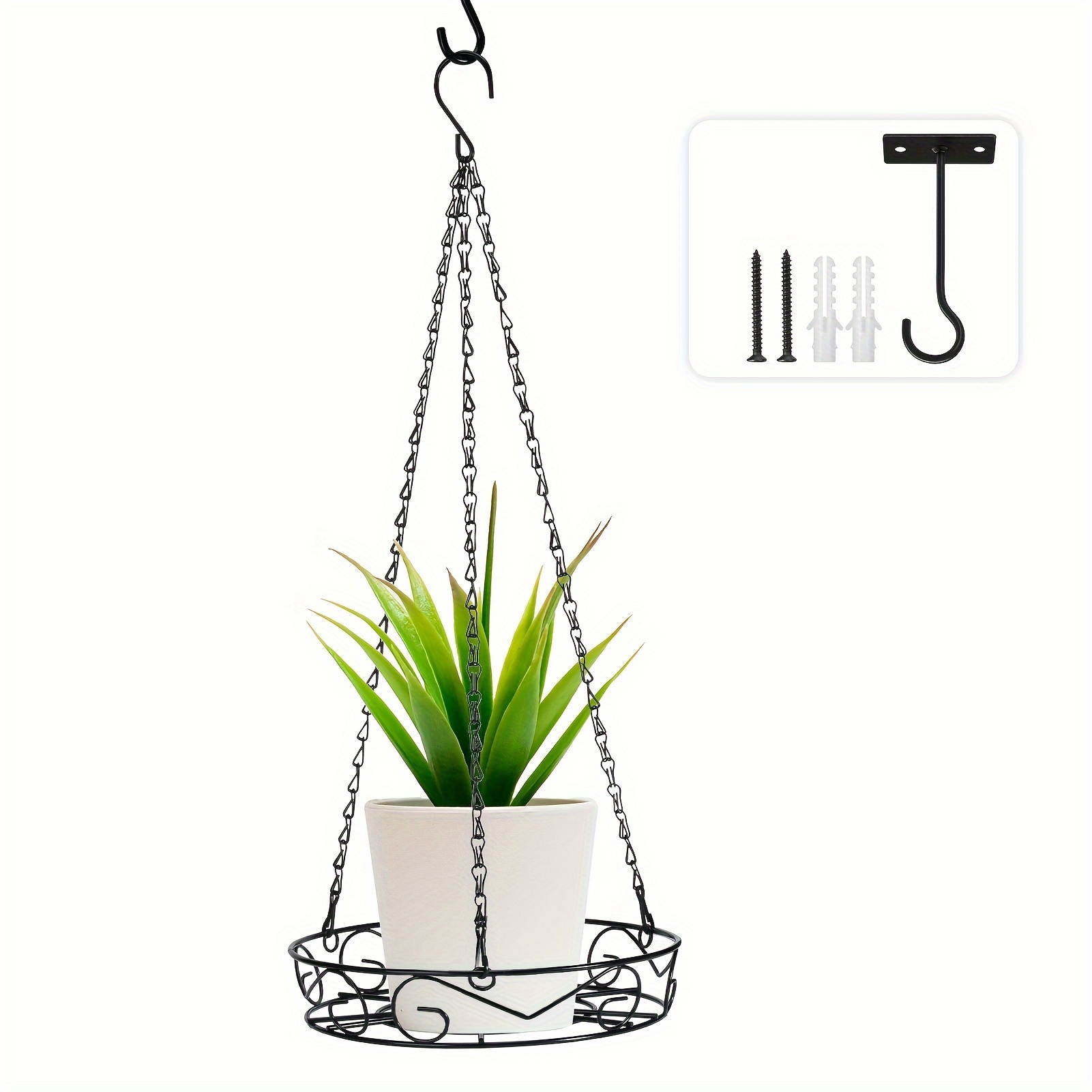 

Black Metal Hanging Planter With - Indoor/outdoor Plant Holder, Includes Metal Hook & Chain, Lightweight & , Living Rooms, , , And Gardens - Rust-proof Coating, , Decor Gift For Plant Lovers