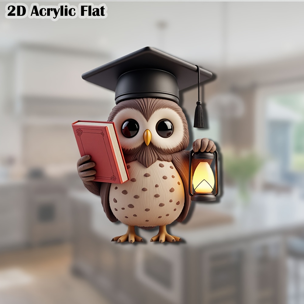 TEMU 1pc 2d Flat Owl-shaped Acrylic Refrigerator Magnet, Magnetic Sticker, With Bright Colors And High-definition Patterns, Smooth Laser-cut Edges,