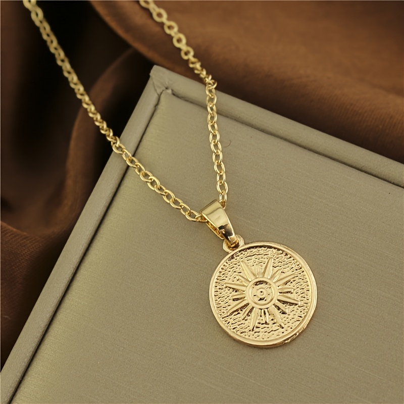 TEMU 1pc Collar con Colgante de Sol Vintage Minimalista - Joyería de Celestial en Aleación de para Uso Diario y Fiestas, Accesorio Todo el Año