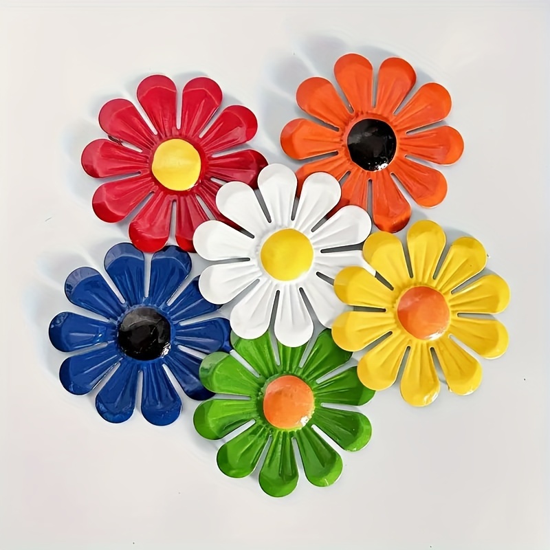 Image of 6pcs Vibrant Metal Sunflower Wall Art Set - Perfect For Home & Garden Decor, Ideal For Living Room, Bedroom, Dining Area, Outdoor Patio & Fence
