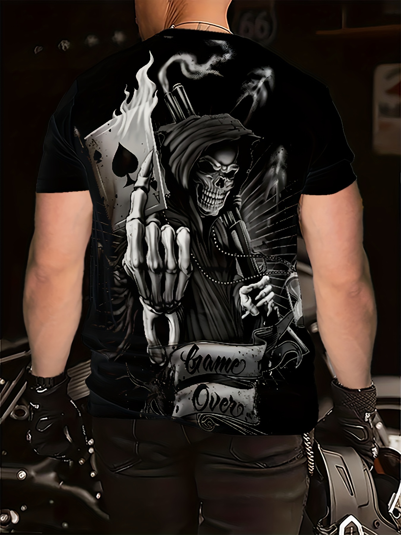 mens edgy skeleton graphic t shirt casual black polyester - Temu