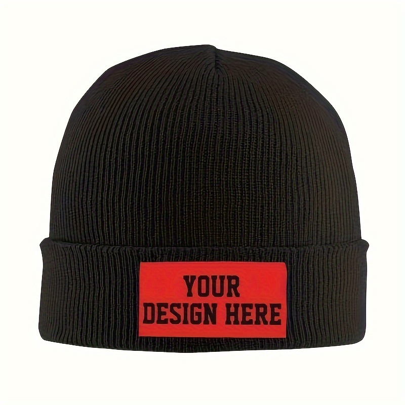 customizable winter beanie hat black ribbed knit skull cap Temu