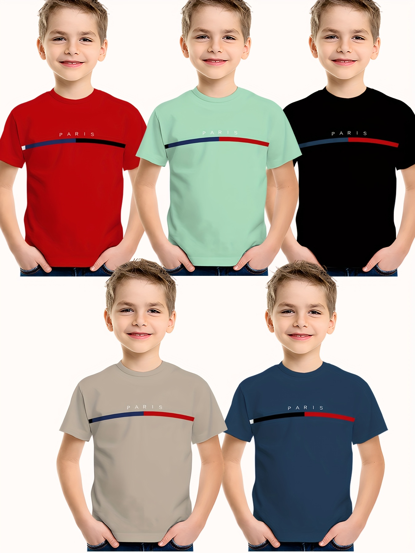 Juego de 5 camisetas modernas para niño (* *), image size:800x1067