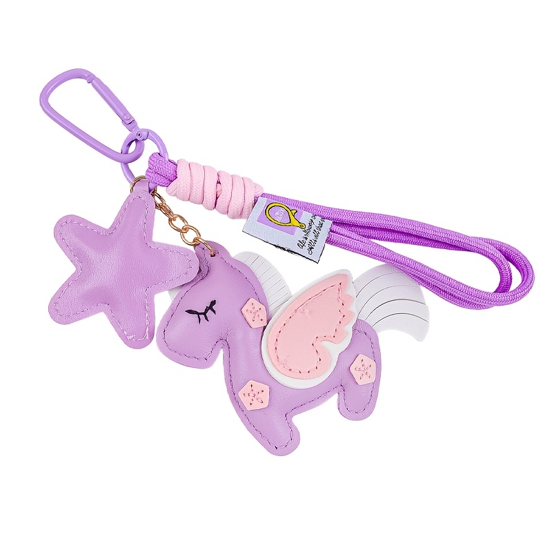 TEMU 1pc Pony Star Keychain, Featuring A Color- Woven Rope With A Fabric Tag. The Adorable Soft Pu Pony Is With Stars In Color Scheme, Exuding A