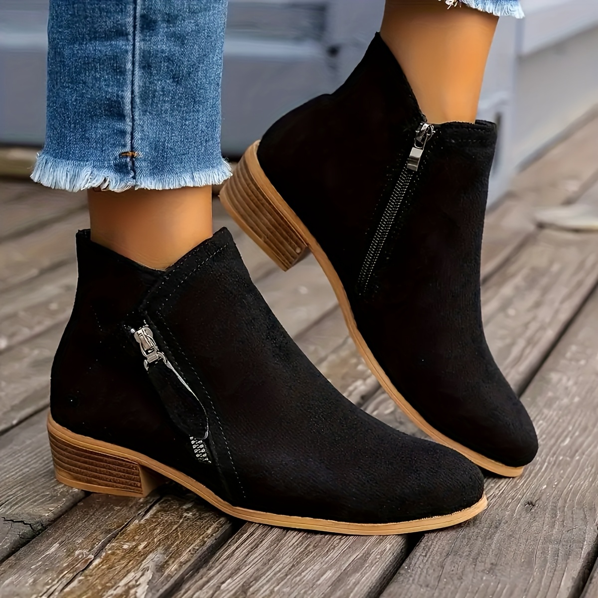 womens low heel ankle boots anti slip side zipper - Temu Germany