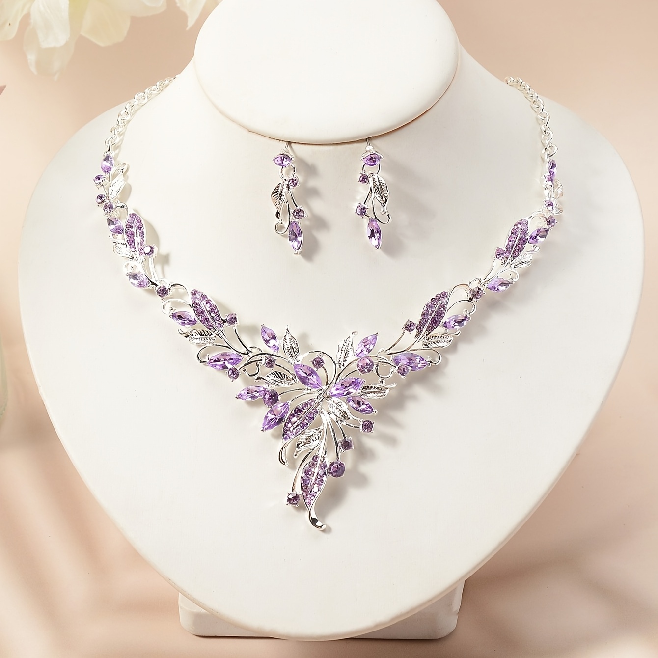 TEMU Juego de 3 piezas de collar y aretes de lujo de en color para novias, , cuellos, vestidos de novia, trajes de noche y accesorios para nocturnas
