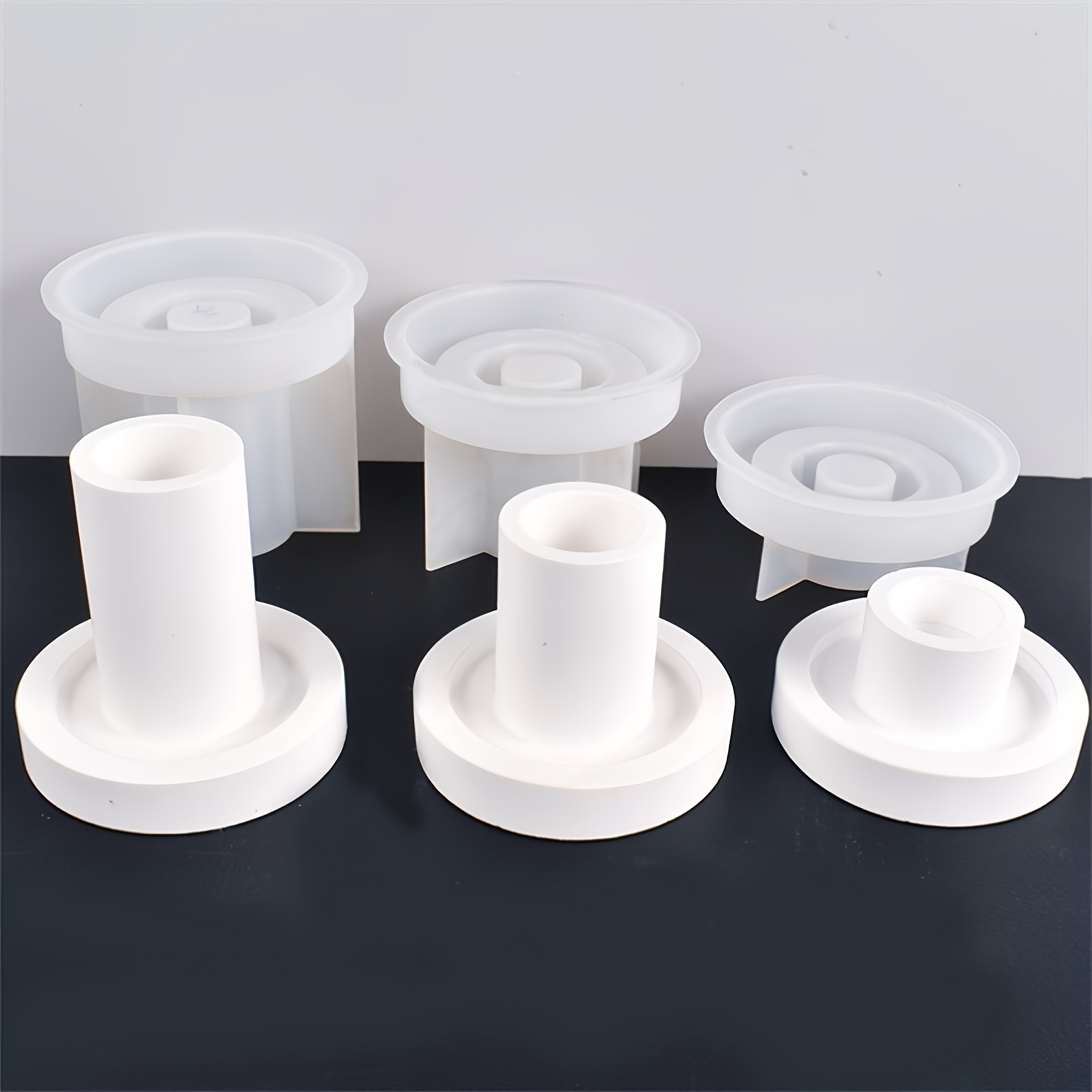 

3pcs Silicone Candle Holder Mold Set - Round & Taper Shapes For Diy Home Decor, Concrete, Plaster, Epoxy Resin Crafts