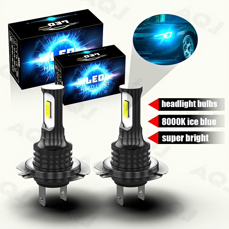 TEMU 2pcs H7 Led Headlight Kit High Low Beam Bulbs 8000k , Without Battery
