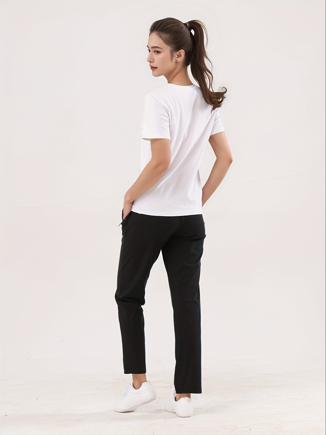 summer womens   pants elastic waistband pocketed trousers