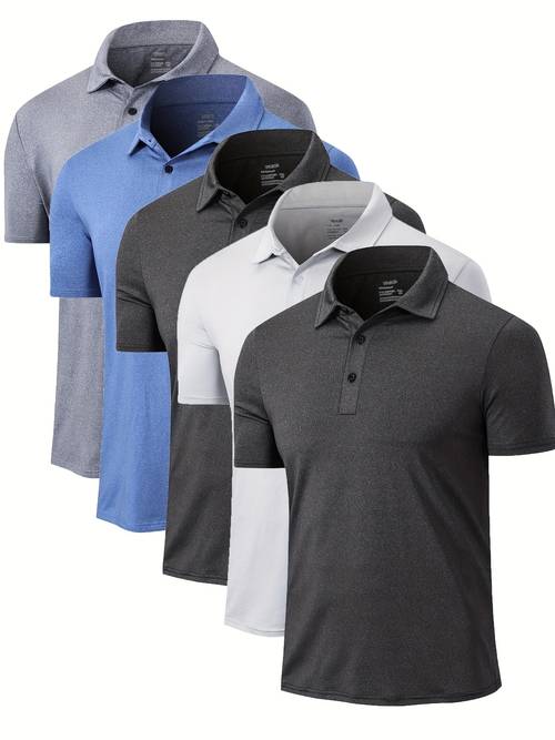 5pcs mens shirts performance short sleeve golf shirt moisture wicking athletic casual collared t shirt