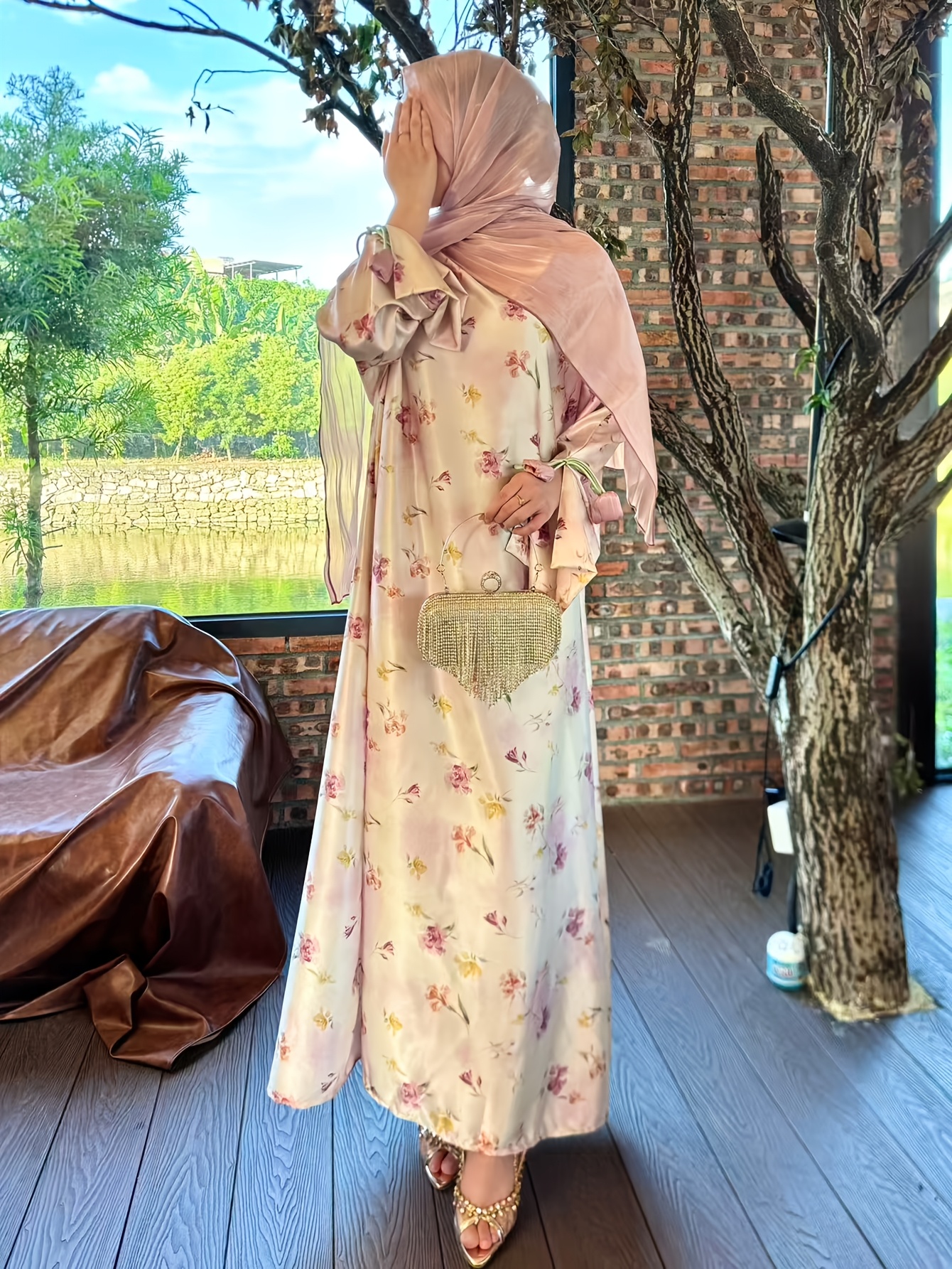 islamic evening dresses muslim beading evening dresses high neck dubai long sleeve prom gown m –  DSProm main image 0