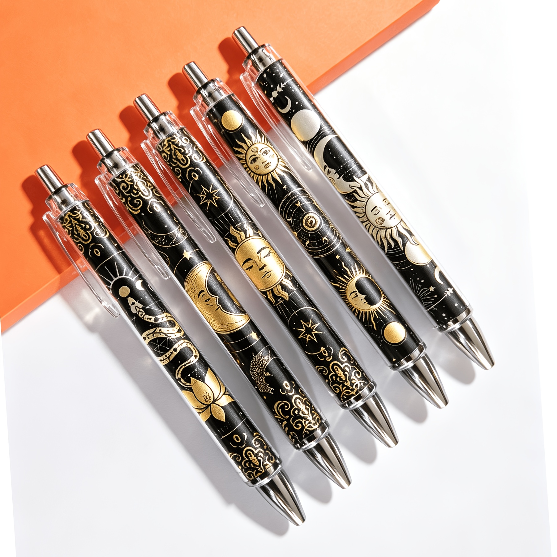 TEMU 10/5pcs Black And Golden Retro, Sun Stars, Mysterious Astrology, , Star Map Black Pen, Artistic Pen