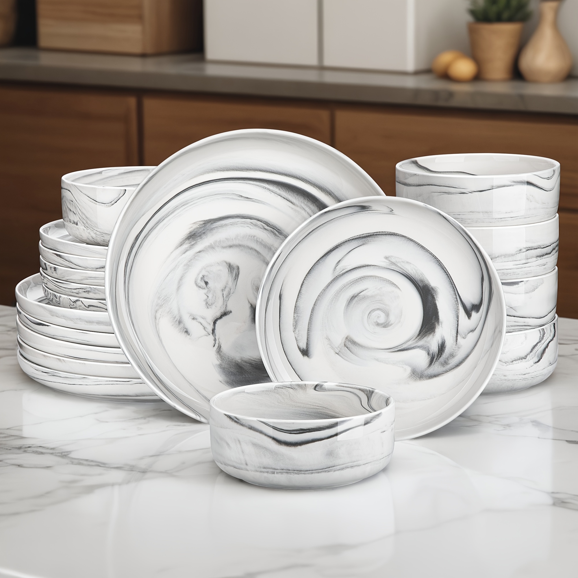 TEMU 18pcs Dinnerware Sets, Grey Dinner Set, Dinnerware Set, Chip Resistant And Scratch Resistant | Dishwasher & Microwave Safe, Holiday And