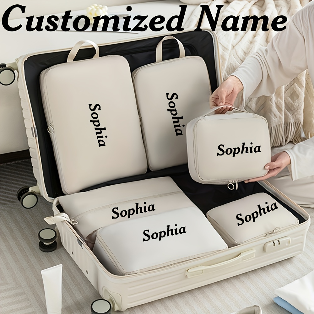 TEMU Set personalizzato da 6 pezzi fai-da-te di borse portaoggetti da viaggio con lettere, borse eleganti per vestiti, scarpe e articoli da toeletta,
