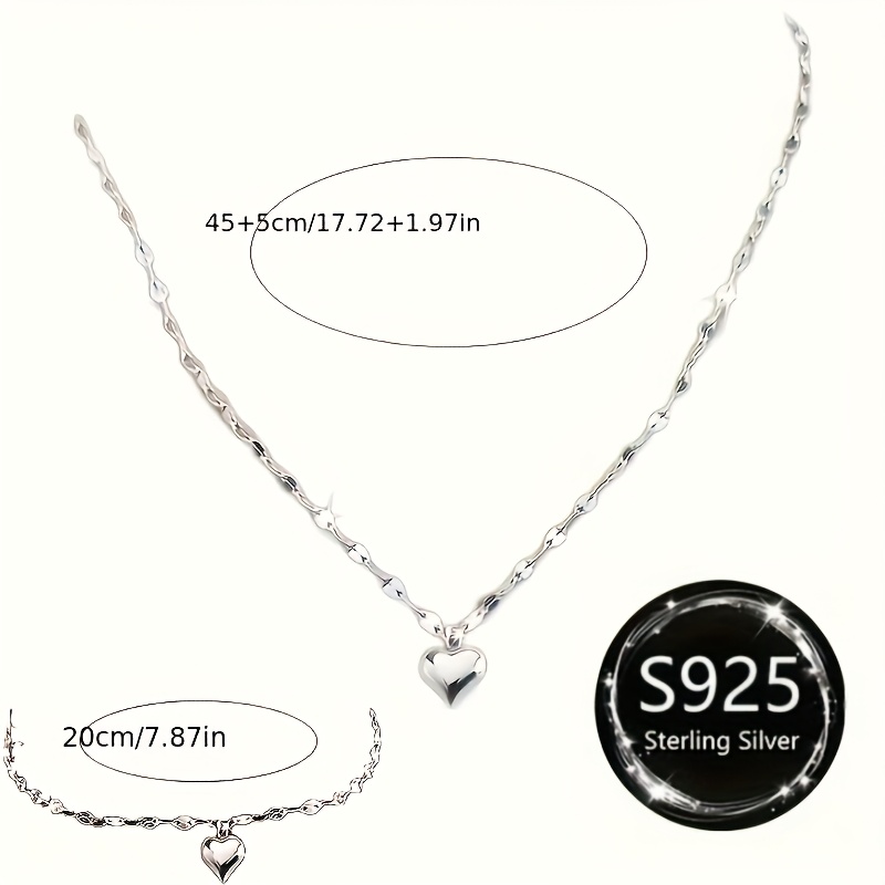 925 Silver Lip & Heart Pendant Necklace & Bracelet Set