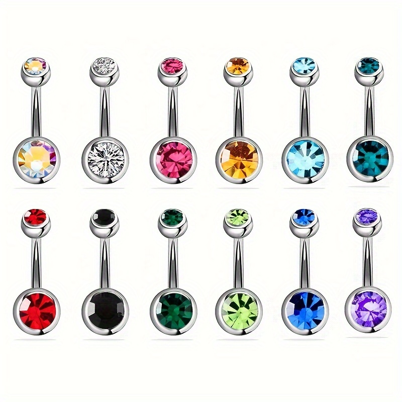 12-Piece Stainless Steel Double Drill Belly Button Rings Set