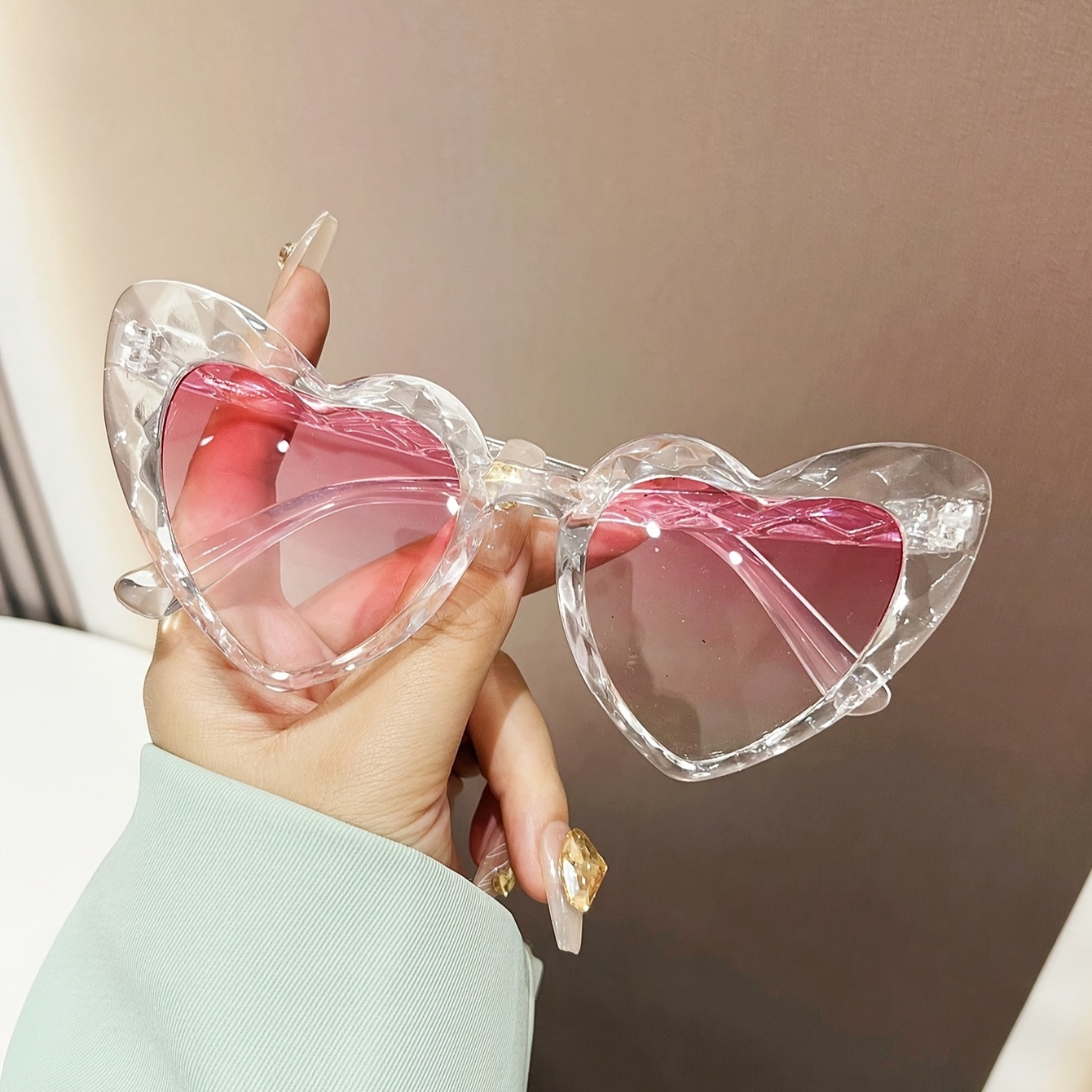 

Oversized Fashion Heart-shaped Glasses For Women, Decorative Ac Lenses Plastic Frame, Perfect For Daily Use And