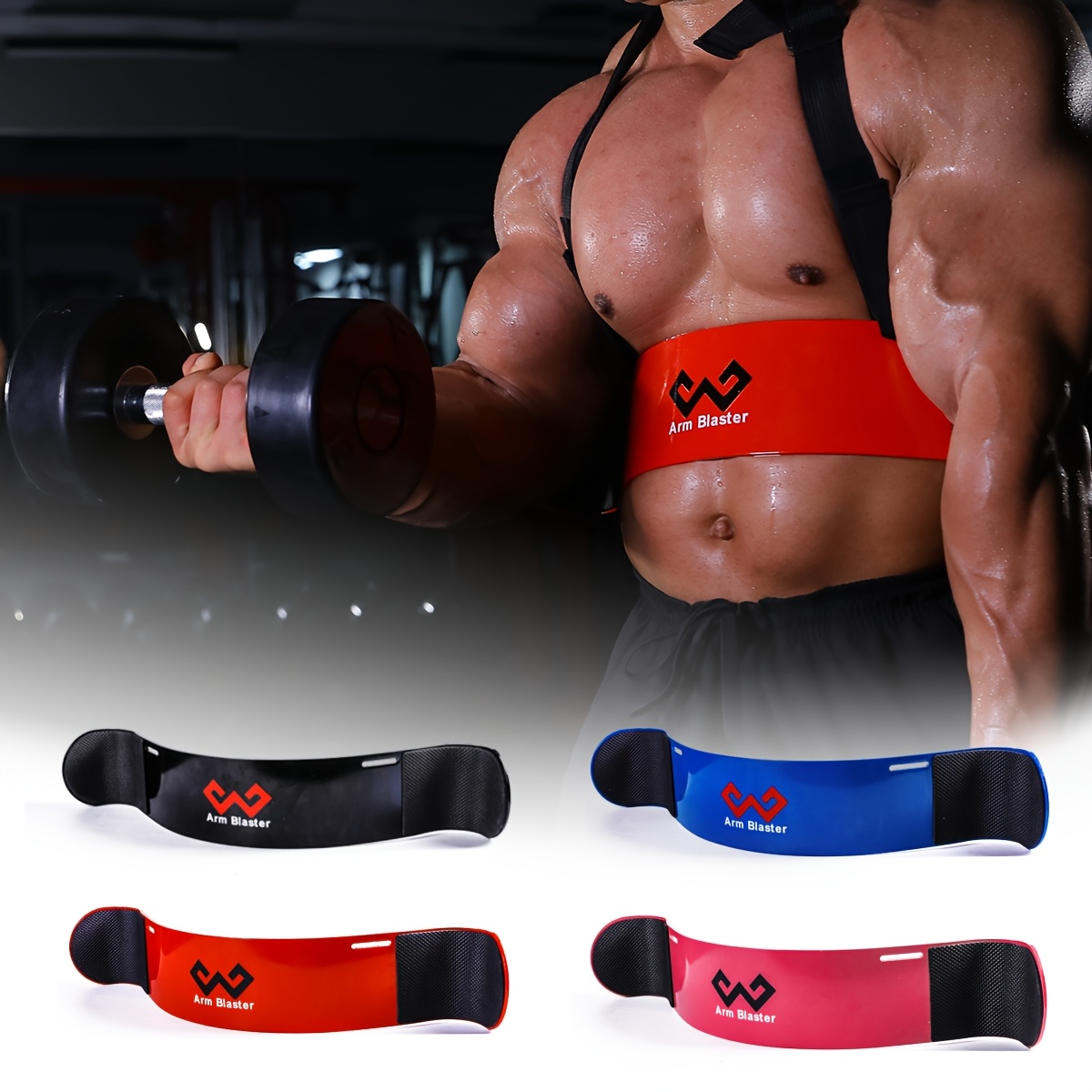 [MANUEKLEAR Arm Blaster] MANUEKLEAR Adjustable Thick Iron Arm Blaster Bicep Curl Bar | Black with Red Logo, Barbell Curl Assist for Strength Training, Sleek Design, Durable Construction