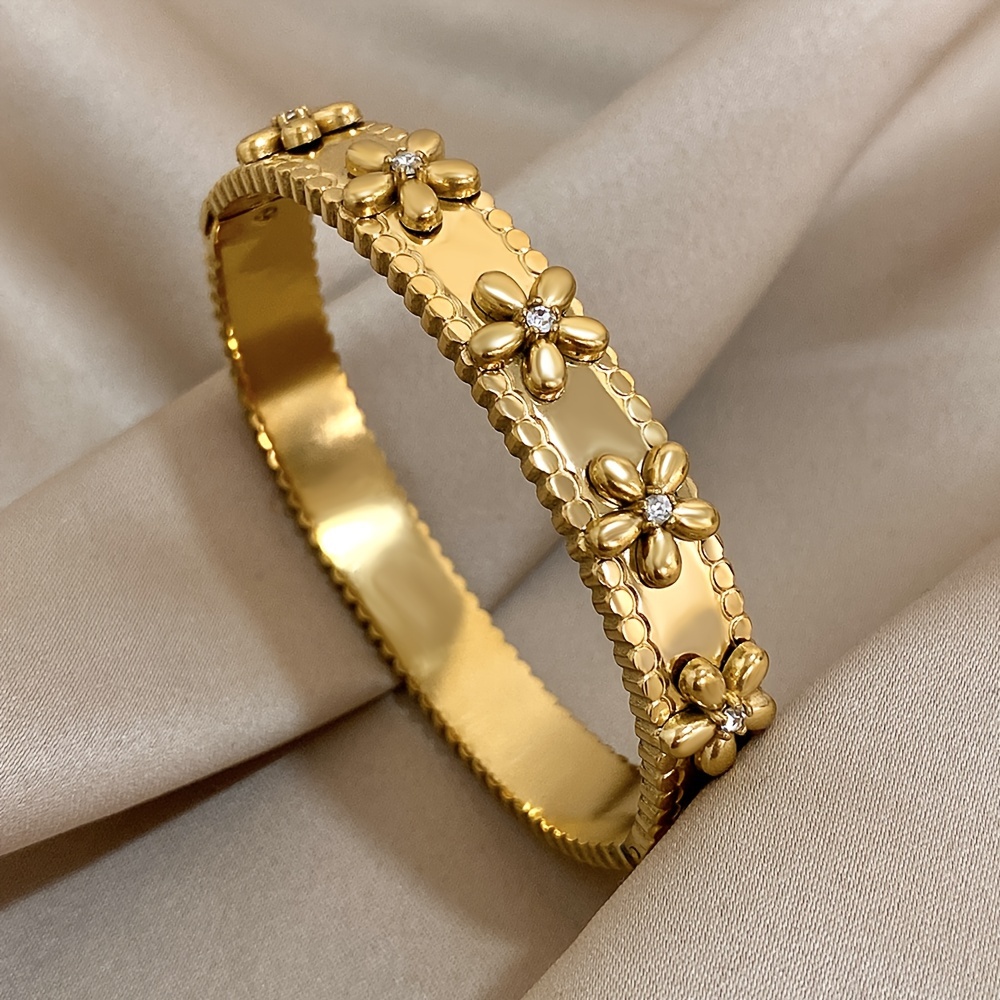 E-shop Edelstahl Synthetischer Zirkon Armreif Armband, Glatter Blasenform Blumen Armreif Armband Armreif - Klassisch Stilvoll Manschetten Schmuck