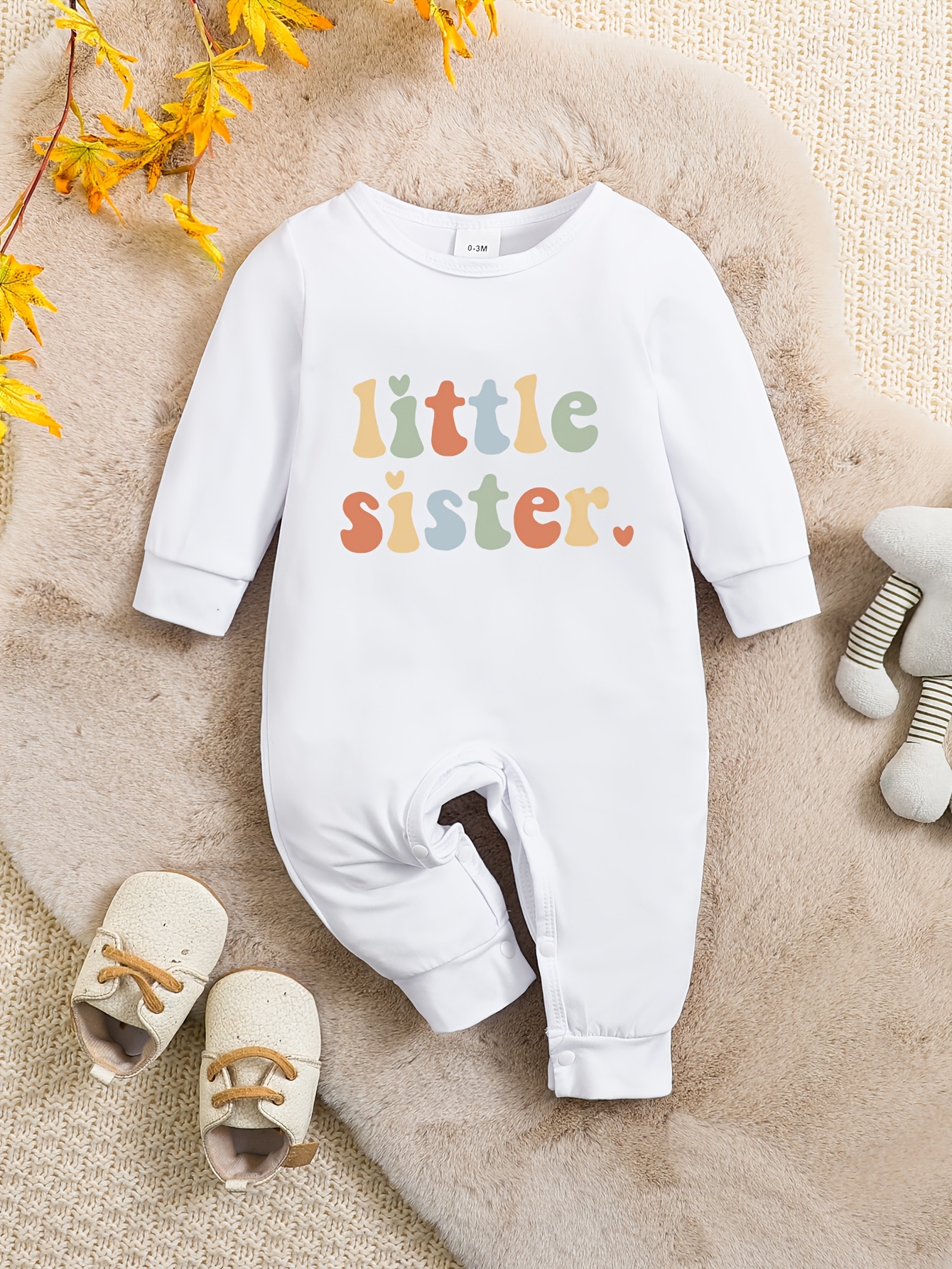   long sleeve romper with colorful letter print soft white baby outfit adorable toddler   clothing   casual   baby girl outfit   toddler fashion comfortable toddler wear for outdoor white 0