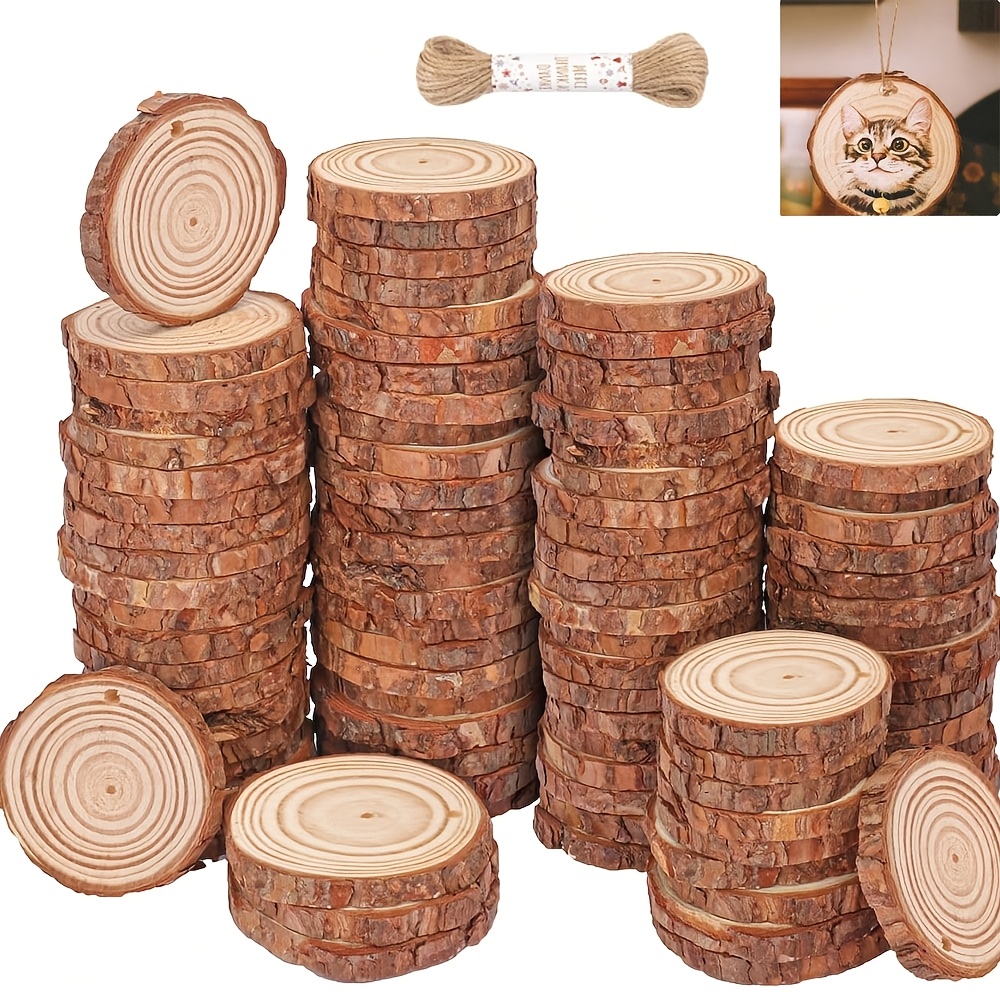 TEMU 89pcs Rustic Wood 5-6cm, Natural Round Wooden Log Slices Discs With Tree Bark For Crafts Christmas Hanging Ornaments Halloween Decorations