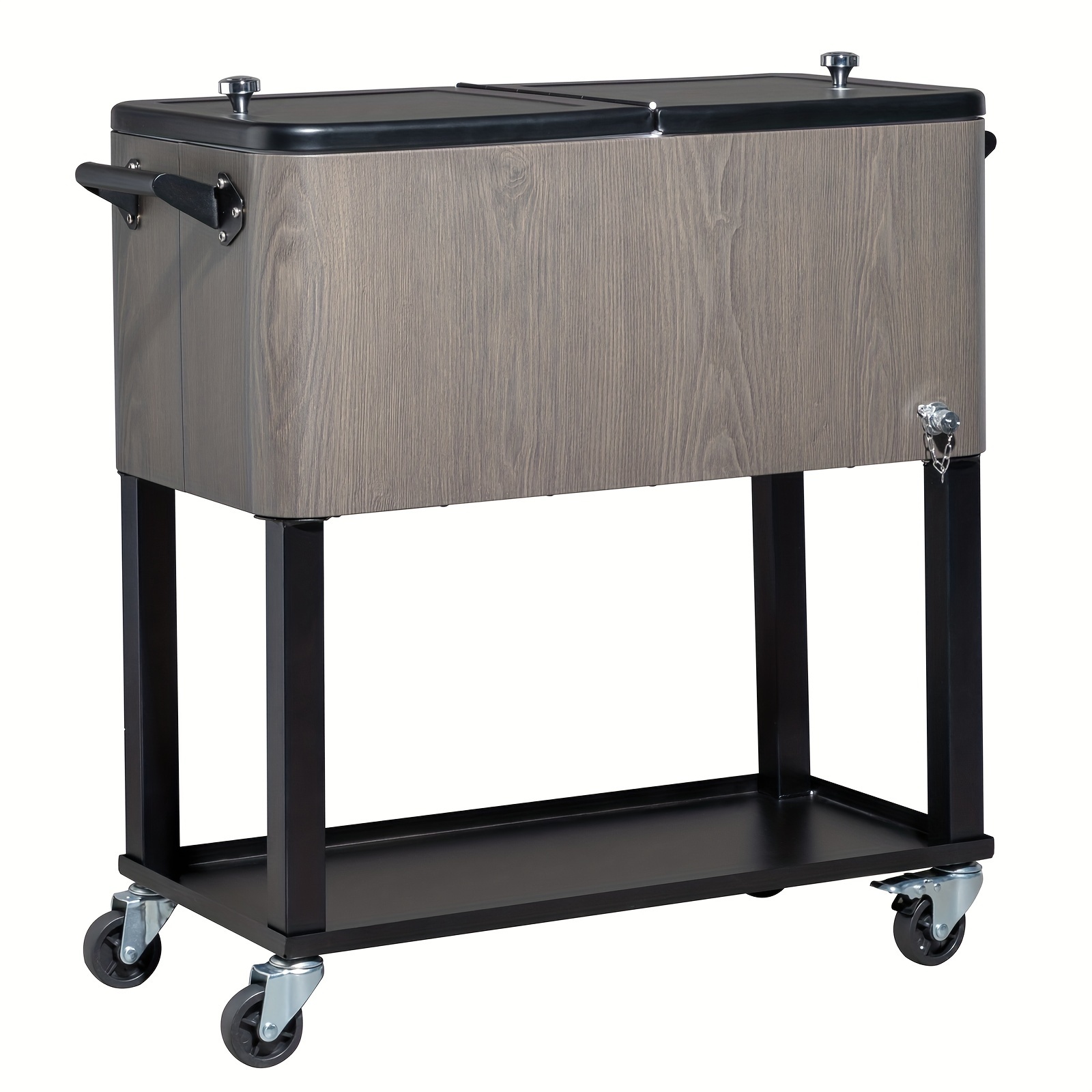 Commercial-Grade Outdoor Grey Wood-Grain Insulated Cooler Cart - Ice Retention for Up to 48 Hours - For Market Stalls & Camping - Durable & Spacious - Ideal Gift for Outdoor Enthusiasts