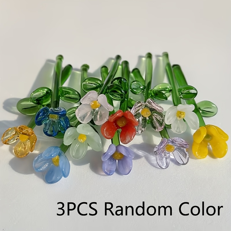 TEMU Mini Glass Flower Artificial Random Color Cute Handmade Glass Small Flower Simulation Multicolor Tulip Glass Flowers And Vase Christmas